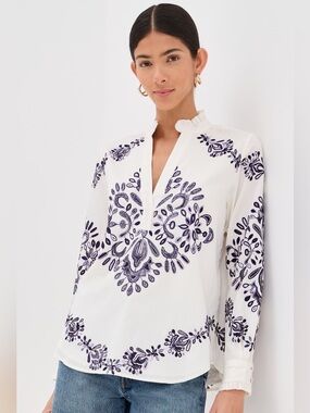 Figue Celestina Embroidered Ivory Boho Tunic Top original $398